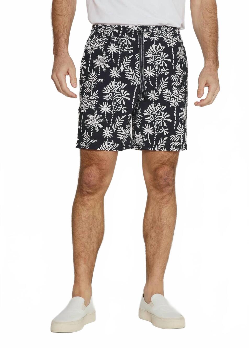 NEW 7DIAMONDS crew swim trunk in black palm tree